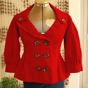 Floreat Anthropologie Red 3/4 Sleeve Blazer